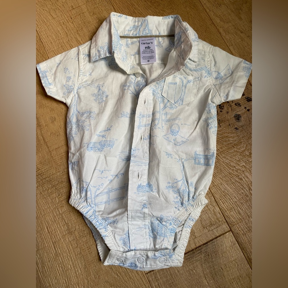 Carter's White and Light Blue Graphic Dress Shirt